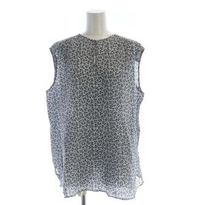 シャツ ブラウス 総柄 ノースリーブ Vネック 38 ライトブルー 黒 ブラック BLJRKA0033