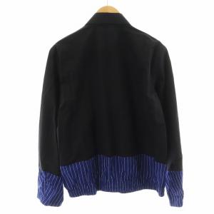 JIL SANDER ブルゾン ジャケット ストライプ切替 ジップアップ コットン 40/15 3/4 黒 ブラック 青 ブルー