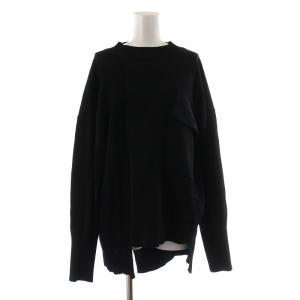 ブライトハイゲージニット アシンメトリー アシメ 長袖 切替 プルオーバー 38 ブラック 531-1170115