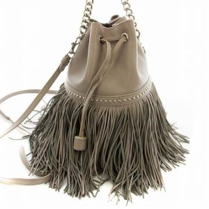 J&M DAVIDSON CARNIVAL フリンジバッグ 巾着 M グレージュ