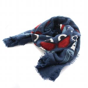 ストール ショール モンスター 絹 シルク混 総柄 ネイビー /NQ