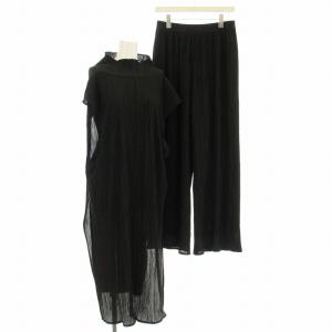 24SS セットアップ ノースリーブ ハイネック ブラウス プリーツ ワイドパンツ 38 黒 ブラック