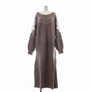 片畦レース接ぎロングニットワンピース 長袖 2 パープル 79735407 /NQ