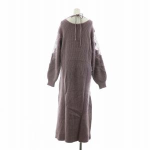 COCO DEAL 片畦レース接ぎロングニットワンピース 長袖 2 パープル 79735407 /NQ