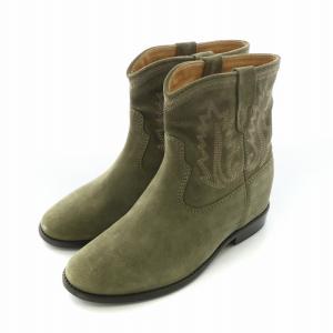 ショートブーツ ウエスタン スエード 刺繍 37 23.5cm カーキ /NQ