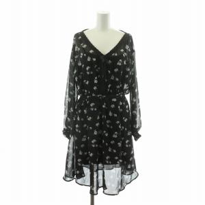 シアーワンピース ひざ丈 花柄 長袖 アンダードレス付き 2 ブラック 76115073 /NQ