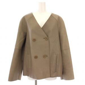 ギャルリーヴィー GALERIE VIE ノーカラージャケット ラムレザー ダブルボタン アウター グレージュ