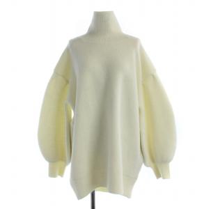 24AW Northern ニットトップス 長袖 ハイネック リボン ストレッチ ウール混 F 白 ホワイト