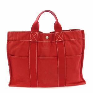 HERMES フールトゥ トートMM トートバッグ キャンバス 赤 /TK OH