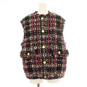 カラーミックスツイードジレ 2-0035-5-04-001 ベスト カットオフ 金ボタン ウール混 38