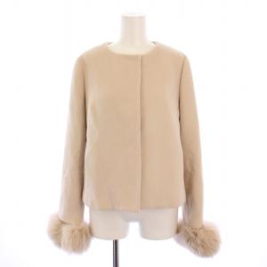 ノーカラージャケット ファー装飾 ウール アンゴラ 2 ベージュ 48425720 /BM