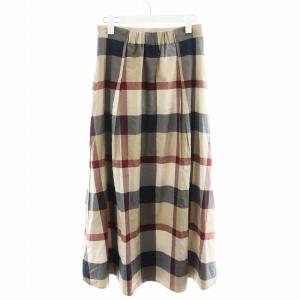 BLUE LABEL CRESTBRIDGE フレアスカート ロング丈 チェック柄 38 ベージュ 紺 ネイビー 赤 レッド 55S17-111-42