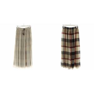 フレアスカート ロング丈 チェック柄 リバーシブル 36 ベージュ 紺 ネイビー 赤 レッド 55S16-400-03