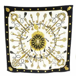 HERMES カレ90 LES CLES スカーフ 鍵柄 黄 イエロー 黒 ブラック 白 ホワイト /AN10 OH