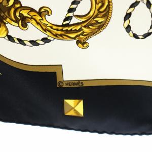 HERMES カレ90 LES CLES スカーフ 鍵柄 黄 イエロー 黒 ブラック 白 ホワイト /AN10 OH