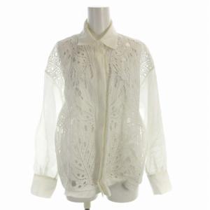 シャツ ブラウス シアー シースルー インナーキャミ付き 長袖 白 ホワイト /RO