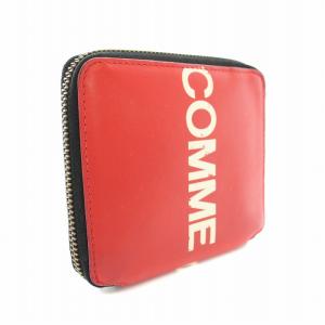 COMME des GARCONS 財布 二つ折り 小銭入れ ラウンドファスナー ロゴプリント レザー 赤 レッド 白 ホワイト /YT