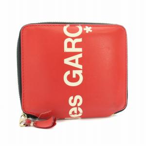 COMME des GARCONS 財布 二つ折り 小銭入れ ラウンドファスナー ロゴプリント レザー 赤 レッド 白 ホワイト /YT