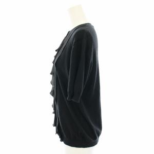 Christian Dior ニットカーディガン クルーネック 半袖 フリル カシミヤ 絹 シルク I42 黒 ブラック 3C24528AM531
