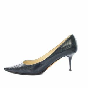 JIMMY CHOO パンプス ポインテッドトゥ ハイヒール レザー ビブラムソール 37 24.0cm 紺 ネイビー /YT