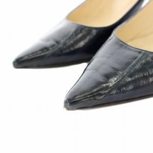 JIMMY CHOO パンプス ポインテッドトゥ ハイヒール レザー ビブラムソール 37 24.0cm 紺 ネイビー /YT