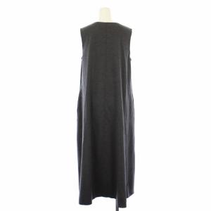 UNITED ARROWS W Vネック ジャージー ロングワンピース ジャンパースカート 38 グレー 1526-162-3853