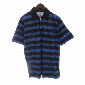 タグ付き ポロシャツ ボーダー ロゴ 刺繍 半袖 40 102cm 青 ブルー 紺 ネイビー KK1898