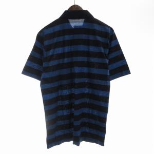 dunhill タグ付き ポロシャツ ボーダー ロゴ 刺繍 半袖 40 102cm 青 ブルー 紺 ネイビー KK1898