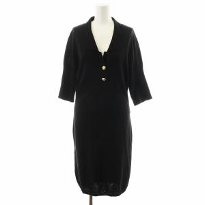 ヴィンテージ カメリアボタン ニットワンピース 5分袖 36 ブラック
