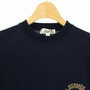 HERMES Tシャツ カットソー 半袖 刺繍 S ネイビー ゴールド /TK