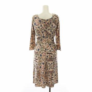 ISSA LONDON タグ付き ワンピース ひざ丈 総柄 シルク UK6 ピンクベージュ 14-04-00478 /RE