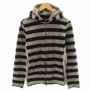 パーカー ジップアップ ボーダー柄 M グレー 黒 ブラック bj06c /AN17