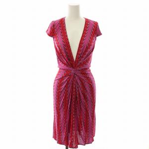 タグ付き ワンピース ひざ丈 総柄 UK6 紫 赤 14-33-00033 /RE