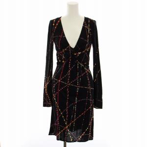 タグ付き ワンピース ひざ丈 長袖 総柄 8 黒 14-04-00252 /RE