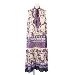 23AW スカーフプリントAラインワンピース フレア ミモレ ロング ノースリーブ スキッパー 総柄 38