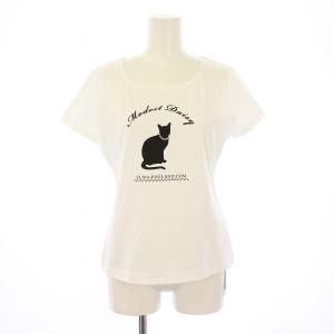 28122501 Tシャツ カットソー 半袖 クルーネック ネコプリント フェイクパール装飾 3 白 ホワイト