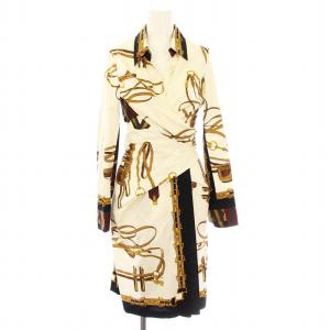 13040500711010 シャツワンピース ミモレ ロング 長袖 カシュクール 総柄 アイボリー マルチカラー