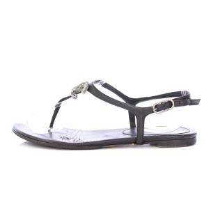 CHANEL ストラップサンダル フラット トング レザー ココマーク 装飾 23cm 黒 ブラック /BB