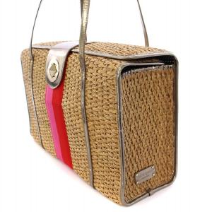 kate spade new york カゴバッグ かごバッグ ハンドバッグ 編み込み ロゴ ベージュ 赤 レッド ピンク タグ付き /BB