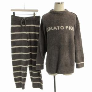 22AW パウダーセットアップ ルームウェア ニット セーター イージーパンツ ボーダー ロゴ 長袖 M