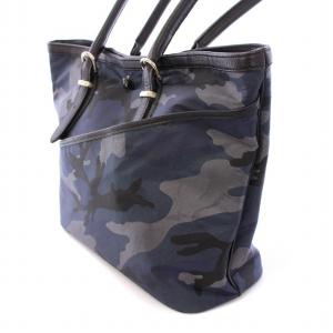 AKM トートバッグ ハンドバッグ ナイロン レザー 切替 カモフラ 迷彩柄 紺 ネイビー 黒 ブラック /BB