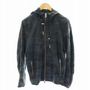パーカー ジップアップ カモフラ ラムレザー M ネイビー