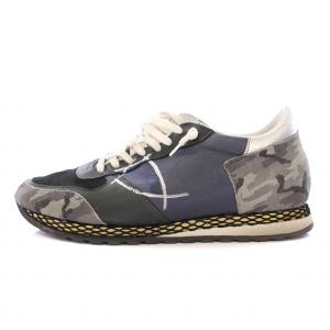 ローカットスニーカー シューズ レザー スエード 切替 カモフラ 迷彩柄 41 紺 ネイビー 黒 ブラック