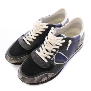 PHILIPPE MODEL ローカットスニーカー シューズ レザー スエード 切替 カモフラ 迷彩柄 41 紺 ネイビー 黒 ブラック