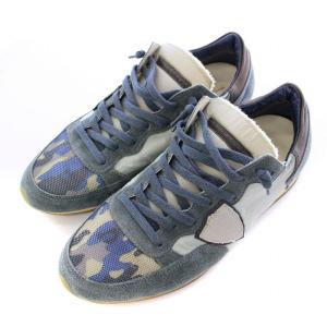 PHILIPPE MODEL ローカットスニーカー シューズ カモフラ 迷彩柄 メッシュ スエード 切替 41 紺 ネイビー /BB