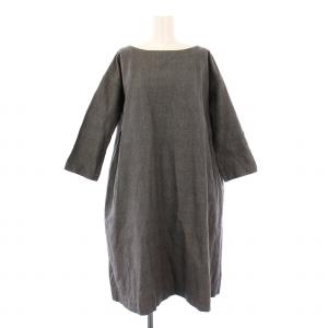 MOTTAINAI ワンピース ひざ丈 長袖 ボートネック チェック柄 0 グレー /BB