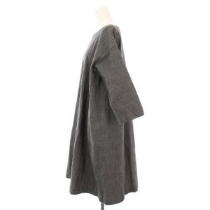 45R MOTTAINAI ワンピース ひざ丈 長袖 ボートネック チェック柄 0 グレー /BB