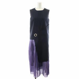 ワンピース ロング丈 ノースリーブ プリーツ サテン 01 紺 ネイビー 紫 パープル 511850320501