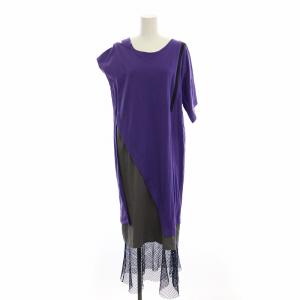 カラーブロックワンピース 変形 アシンメトリー ロング 半袖 0 紫 1202-03034 /RE