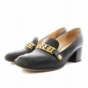 シルヴィー パンプス チャンキーヒール スクエアトゥ レザー 38 黒 ブラック 537539 /AN8